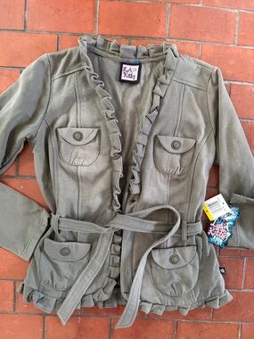L.A. Kitty Olive Ruffle Belted Jacket, S sweatshirt cozy